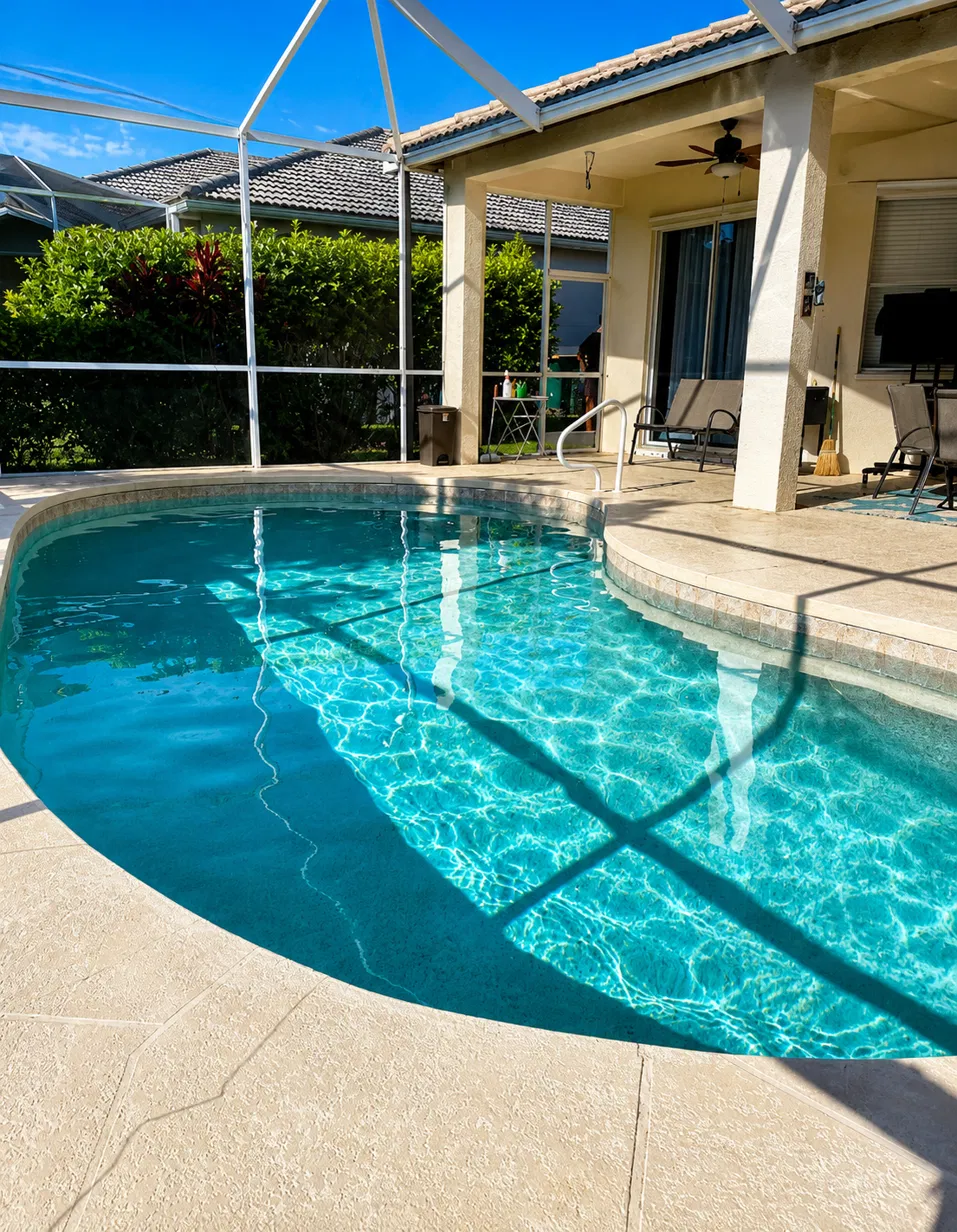 Screened lanai pool with curved steps